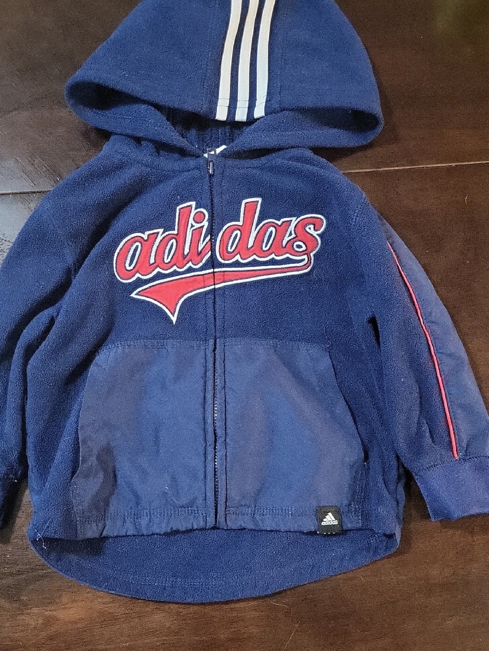 adidas Navy Hoodie with Red Script Logo